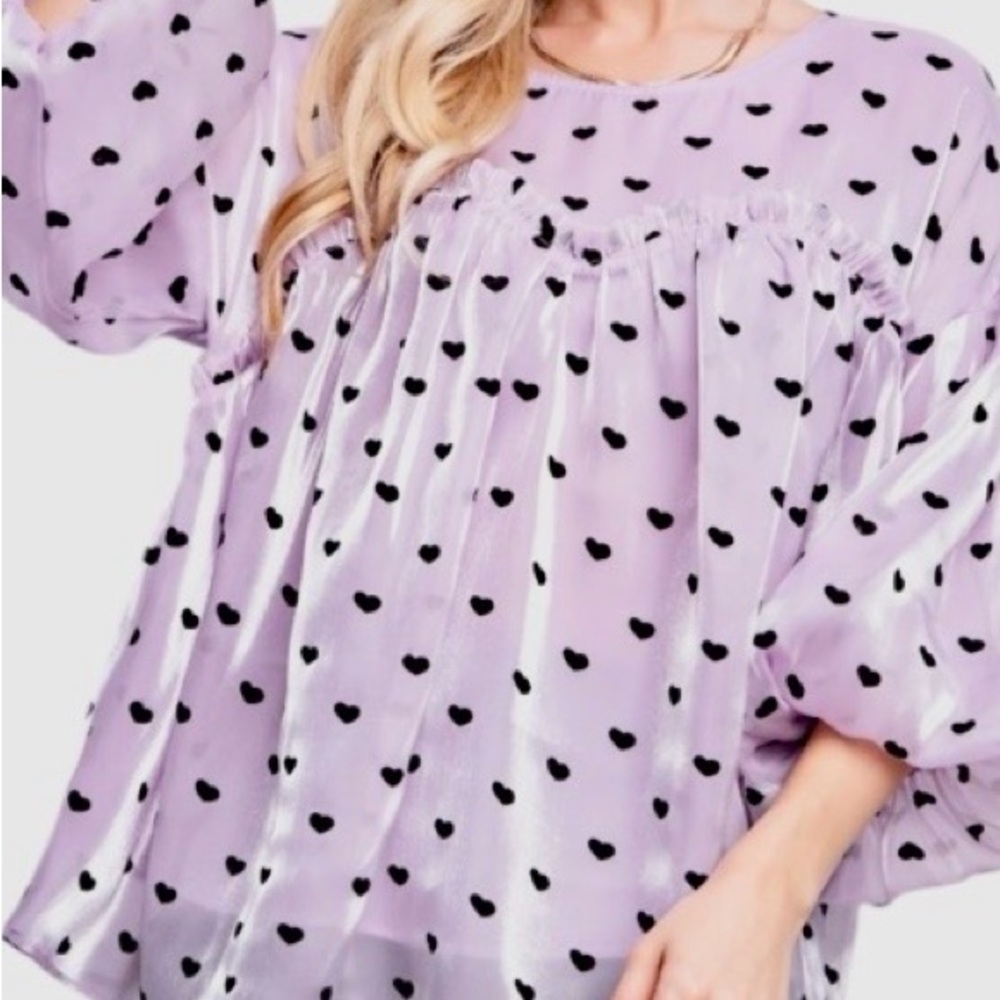 Easel Women's Lavender Heart Print Blouse